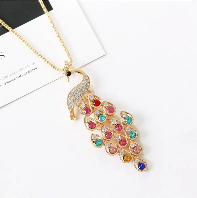 Распродажа разноцветное Кристальное длинное массивное ожерелье с павлином s Brincos свитер ожерелье Mujeres Bijoux ювелирное изделие подарок N5051