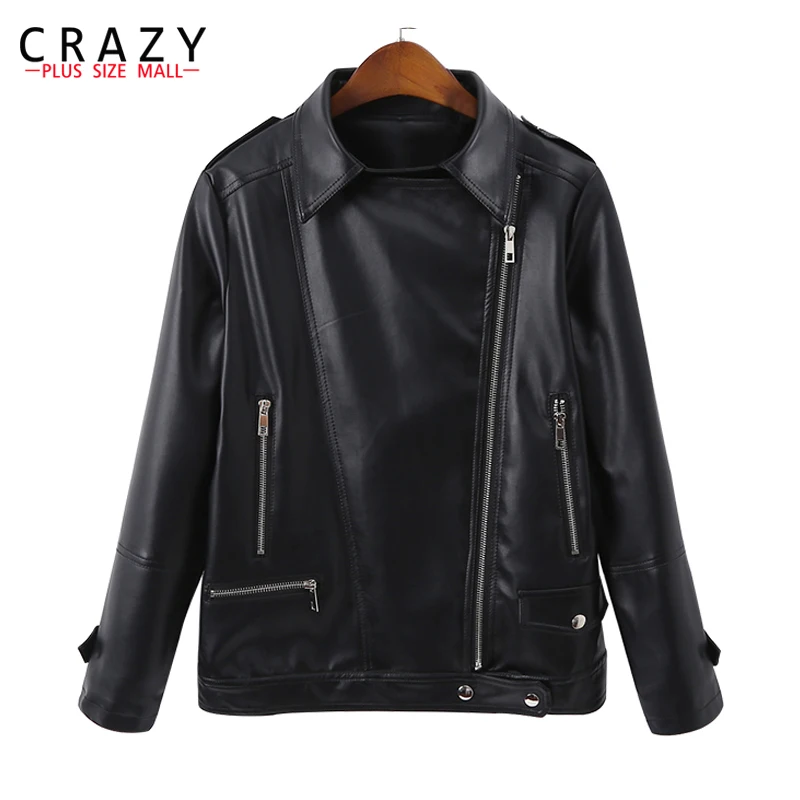 

New 2019 Spring Plus Size 5XL 6XL Women Motorcycle Zipper Soft PU Leather Jackets Women's Short Design Outwear coats B246