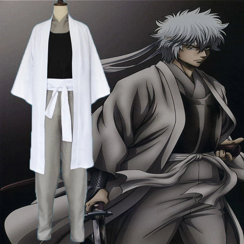 

Anime Gintama Cosplay Costume Sakata Gintoki Kimono Cosplay Costumes Full Sets Silver Soul Uniform Halloween Carnival Party