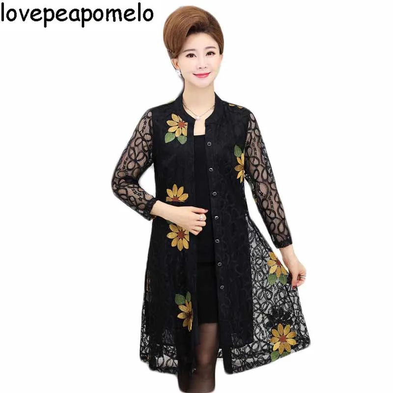 

2018 Korean Spring and Autumn Period Long-sleeved Middle-aged and elderly dress Long Lace Spring Slim Embroidered Women's Dresse