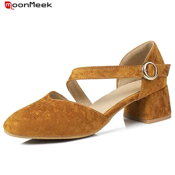 

MoonMeek 2020 new fashion women shoes square med heel with buckle pointed toe simple mature female pumps sexy ladies shoes