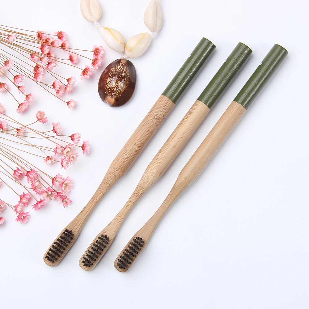 

NEW Adult Toothbrush Natural Bamboo Toothbrush Small Black Head Round Bamboo Material Handle Soft Bristle Toothbrush
