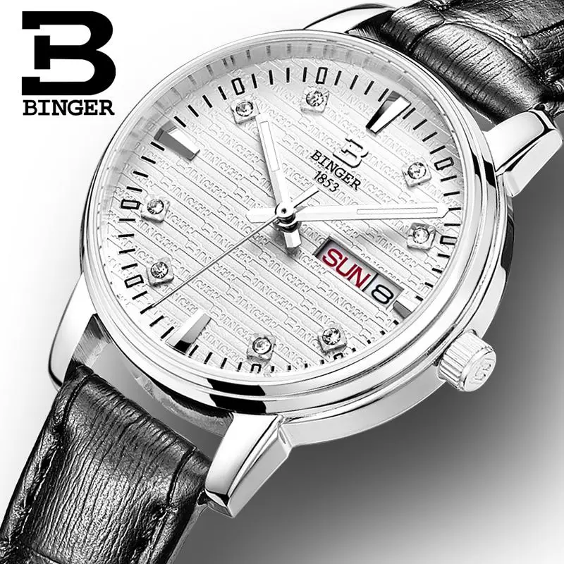 Швейцарские часы Binger женские модные роскошные ультратонкие кварцевые glowwatch