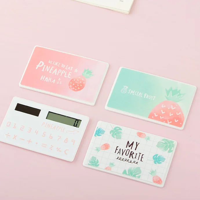 

Fashion Cute Pink Pineapple Mini Small Portable Solar Power Calculator Card Digital Kawaii Calculator for Office Students Gift