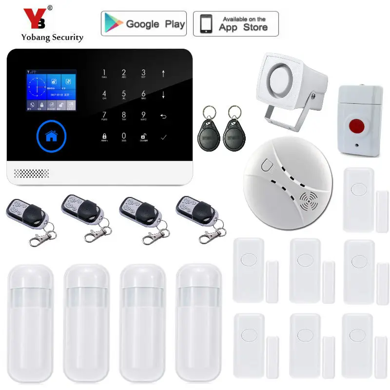 

Wireless Home Security GSM WIFI GPRS Alarm System IOS Android APP Remote Control RFID Card PIR Sensor Door Sensor kit