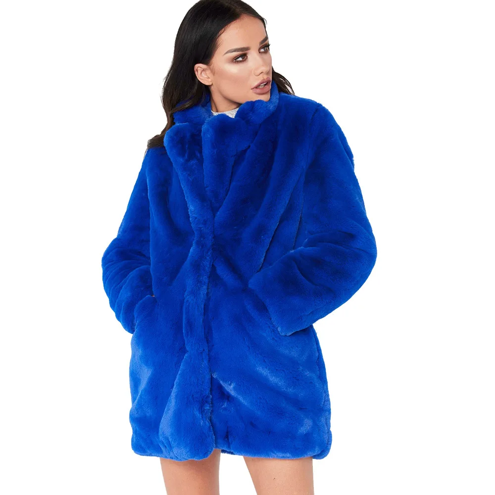 Длинное пальто из искусственного меха для женщин, утолщенная зимняя уличная одежда из искусственного меха, черное пальто, женский модный кардиган, верхняя одежда, casaco feminino Z5437 - Цвет: blue