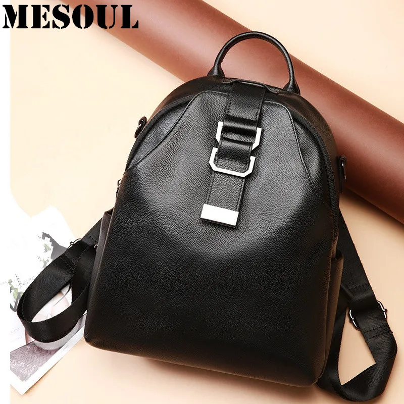 

MESOUL Brand Women Backpack Bag High Quality Genuine Leather Shoulder Bag Female Casual Daypacks Multifunctional Backpack School