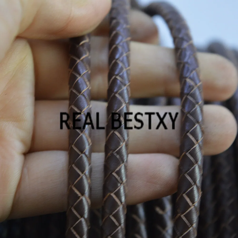 Настоящее BESTXY 5 м/лот 6 мм коричневый Плетеный кожаный шнур веревка подходит для