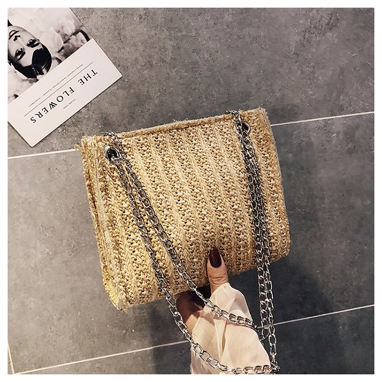 

Beige Black Women Hand Made Bohemian Straw Bags Women Beach Bag Shoulder Bag Woven Flap Pastoral Rattan Girls Bag