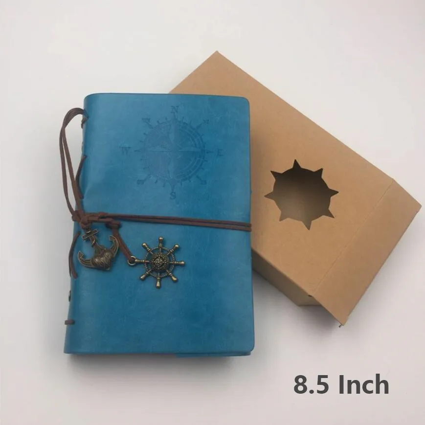"5" " 8,5" дюймовый блокнот из искусственной кожи с отрывными листами, блокнот для путешествий, 80 листов, бумага цвета хаки, на день рождения, пират, моряк, пират, Дневник для книг - Цвет: 8.5 Inch Sky Blue