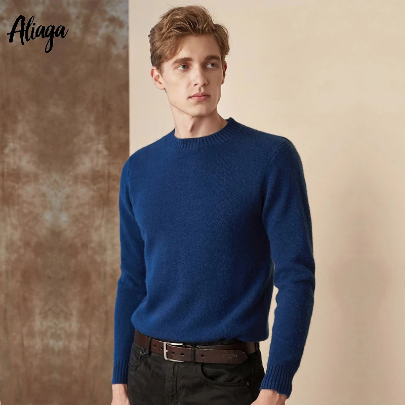 

High Quality 100% Goat Cashmere Sweater Men Round Collar Solid Casual Sweaters Large Size Knitted Autumn Winter Slim Jumper Tops