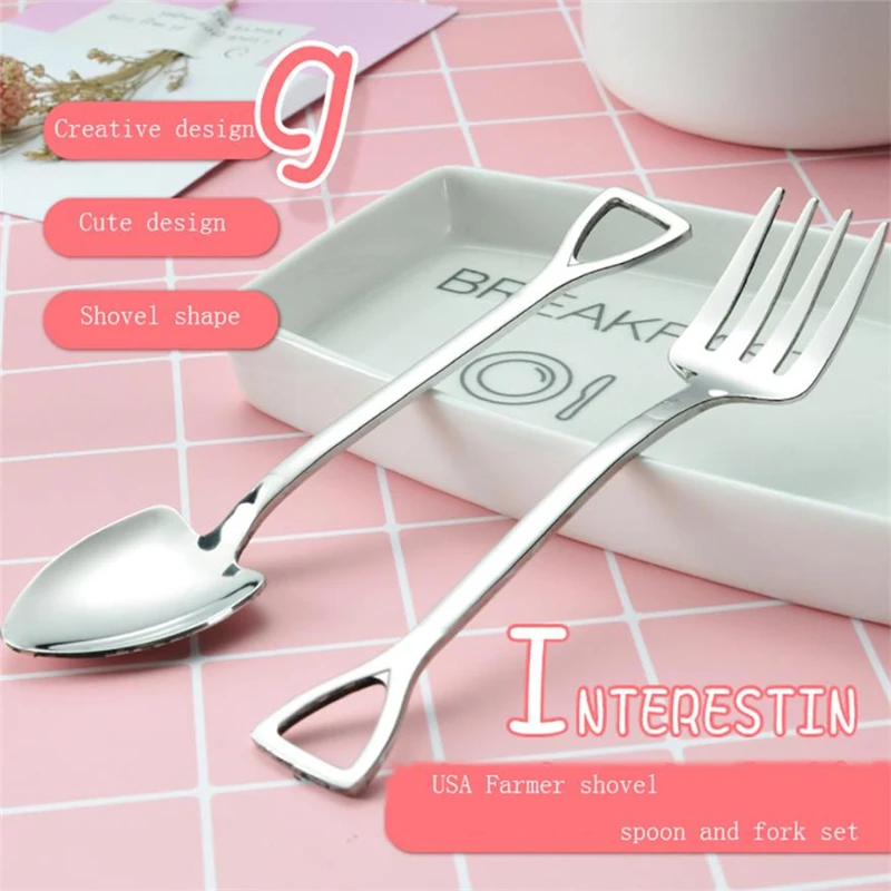 TENSKE Shovel Wrench Shape Tableware Home Kitchen Stainless Steel Fork Spoon Nonstick kitchen Tool C0411#30                     06