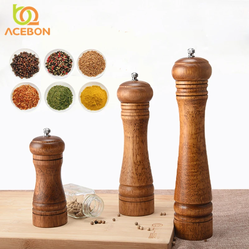

Wood Salt and Pepper Mill Shakers Wooden Spice Pepper Grinders Manual Herbs Mills with Adjustable Ceramic Kitchen Accessories