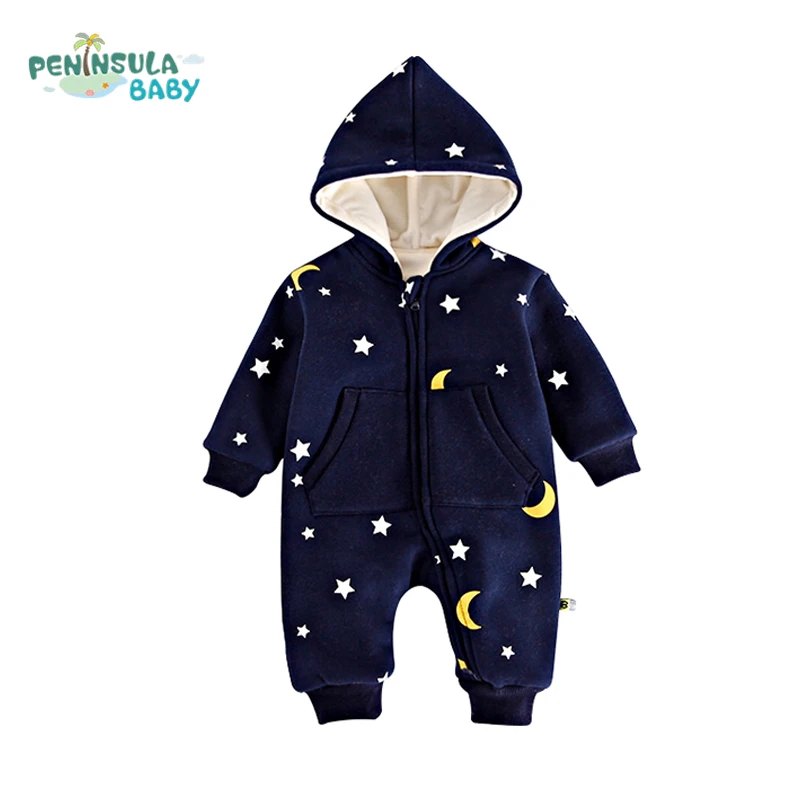 

Winter Star Printed Infant Jumpsuit Long Sleeve Cotton Thick Baby Rompers Casual Comfortable Boy Girl Warm Hooded Clothes