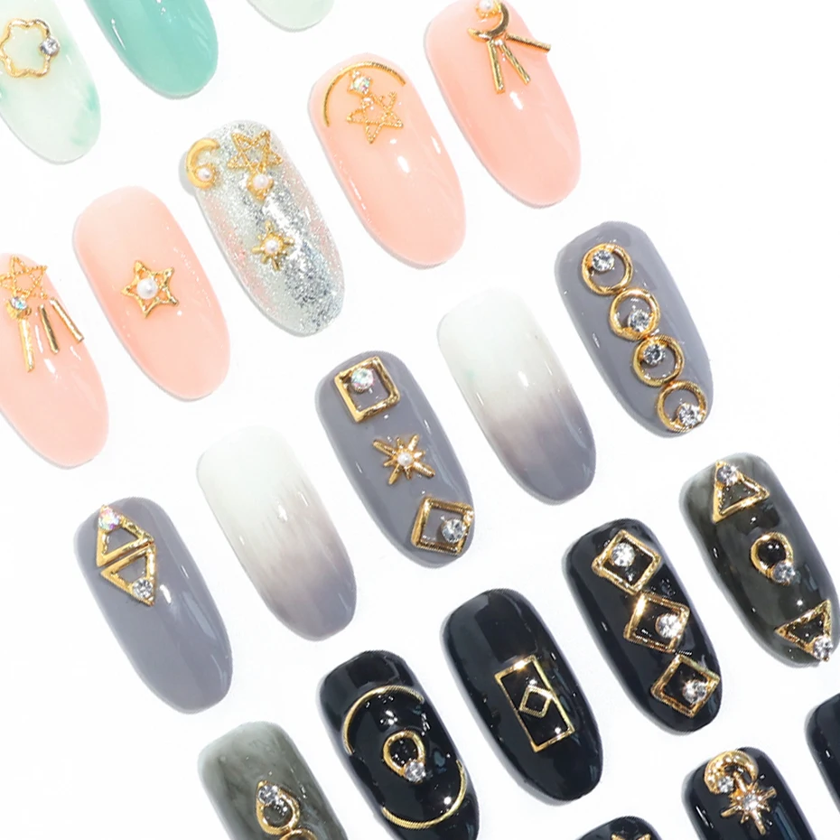 24pc Gold 3D Nail Art Decorations Charm Alloy Metal Set Mixed Star Moon AB Rhinestones Jewelry Frame Rivet DIY Accessories LA971 (9)