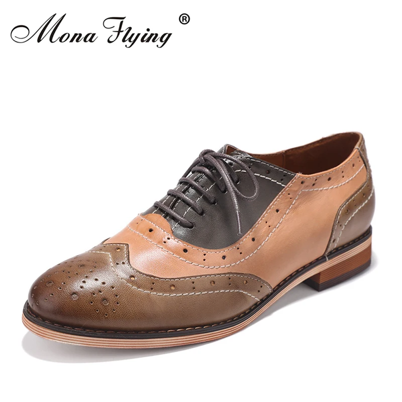 

Women Flats Oxfords Shoes 2018 New Vintage Brand Genuine Leather Women Lace-up Casual Brogue Shoes for Women Handmade Shoes