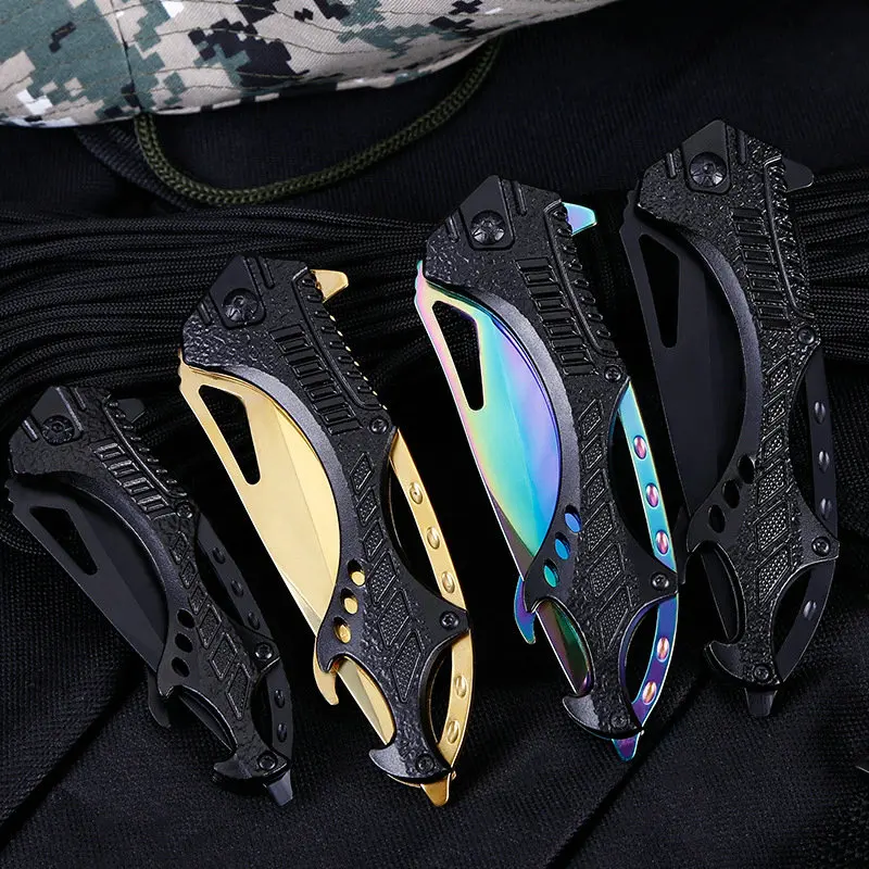 gold colorful tactical folding knife outdoor camping hunting survival rescue edc tools (2)