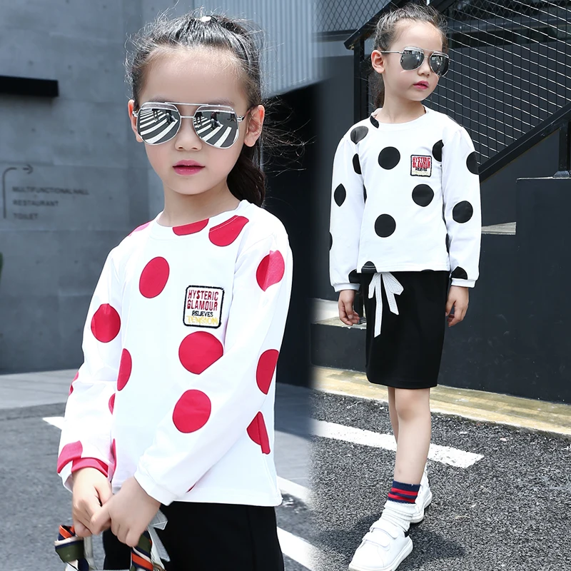 

2017 Autumn Children's Clothes Girls T-shirts Dots Long Sleeve Cotton Girl T-shirt Pullovers For Girls Kids O Neck Tshirts Tops