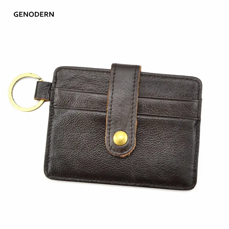 Slim Credit Card Holders with font b Key b font Ring Genuine Leather Mini Card Holder