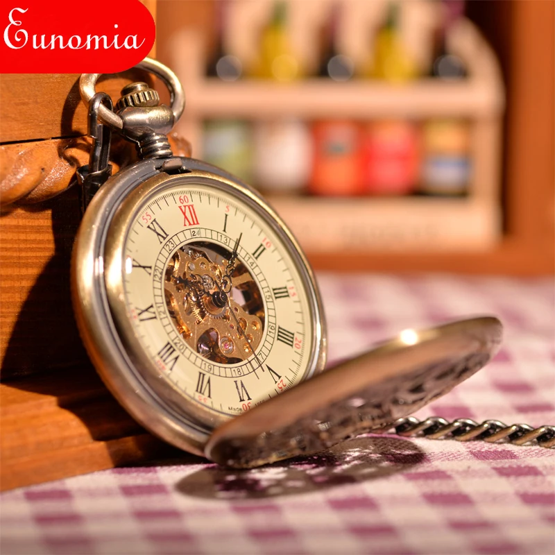 Китайский дракон и Феникс Резные винтажные карманные часы механический ручной