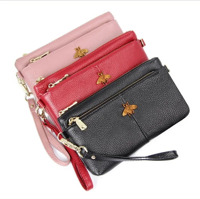 

Luxury Fashion Ladies Leather Wallets Cute Bee Genuine Leather Long Wallet Women Money Bag Clutch Purse new honeybee Wallet