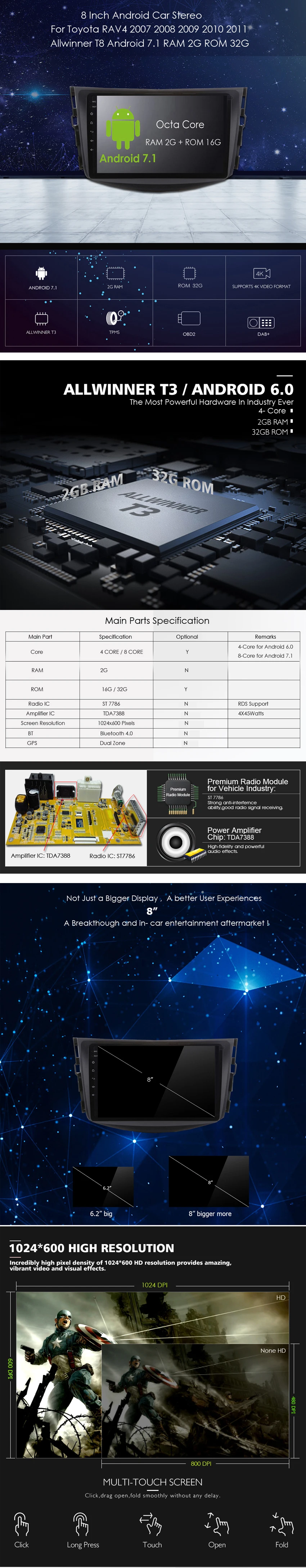 Excellent Android 7.1 Octa Core car dvd Radio player for Toyota RAV4 Rav 4 2007-2011 car dvd gps navigation multimedia head unit stereo 0
