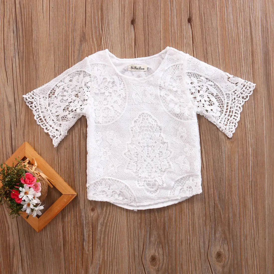 2017 Summer Cute Princess Girls Short Sleeve Lace T shirt Toddler Kids Baby Girl White Shirt