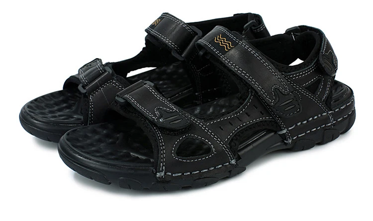 Мужские сандалии; коллекция года; летняя пляжная обувь; сандалии из натуральной кожи на плоской нескользящей подошве для мужчин; размеры 38-45