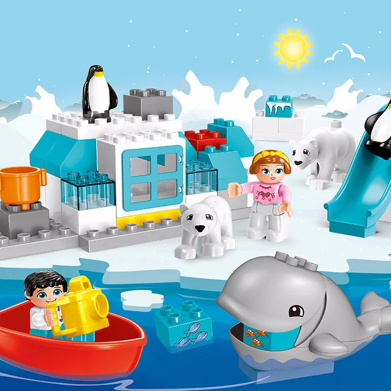 

60pcs Large particles Ice And Snow World Model Polar bear whale animal Building Blocks Compatible With duploINGlys
