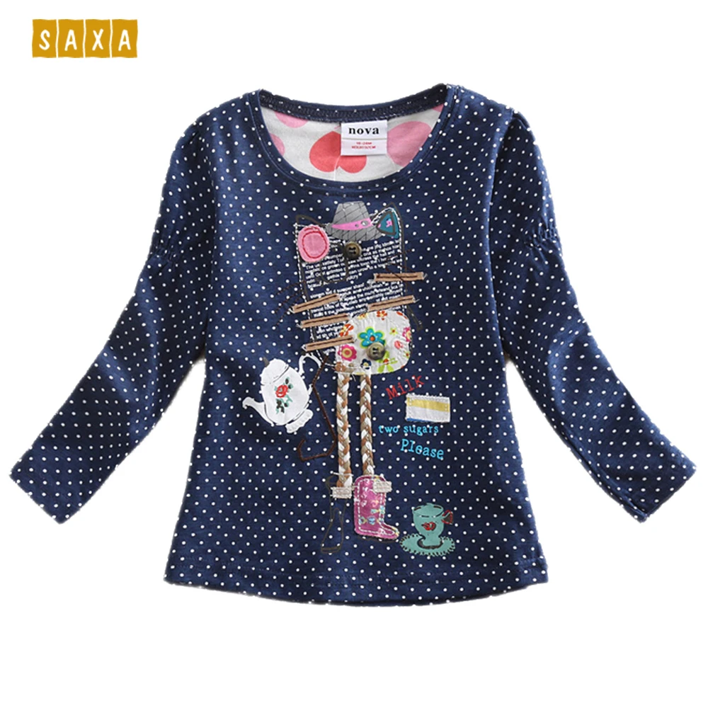 

2 colors Kids clothes NOVA 100%cotton fashion polka dot children clothing o-neck regular pattern girls long sleeve t-shirt