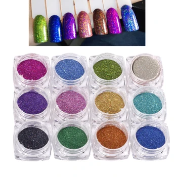 

12 Colors/set 1mm Nails Art Chrome DIYDark Color Ultra fine Loose Resin Glitter Nail Pigment Holographic Dust Powder FPB05