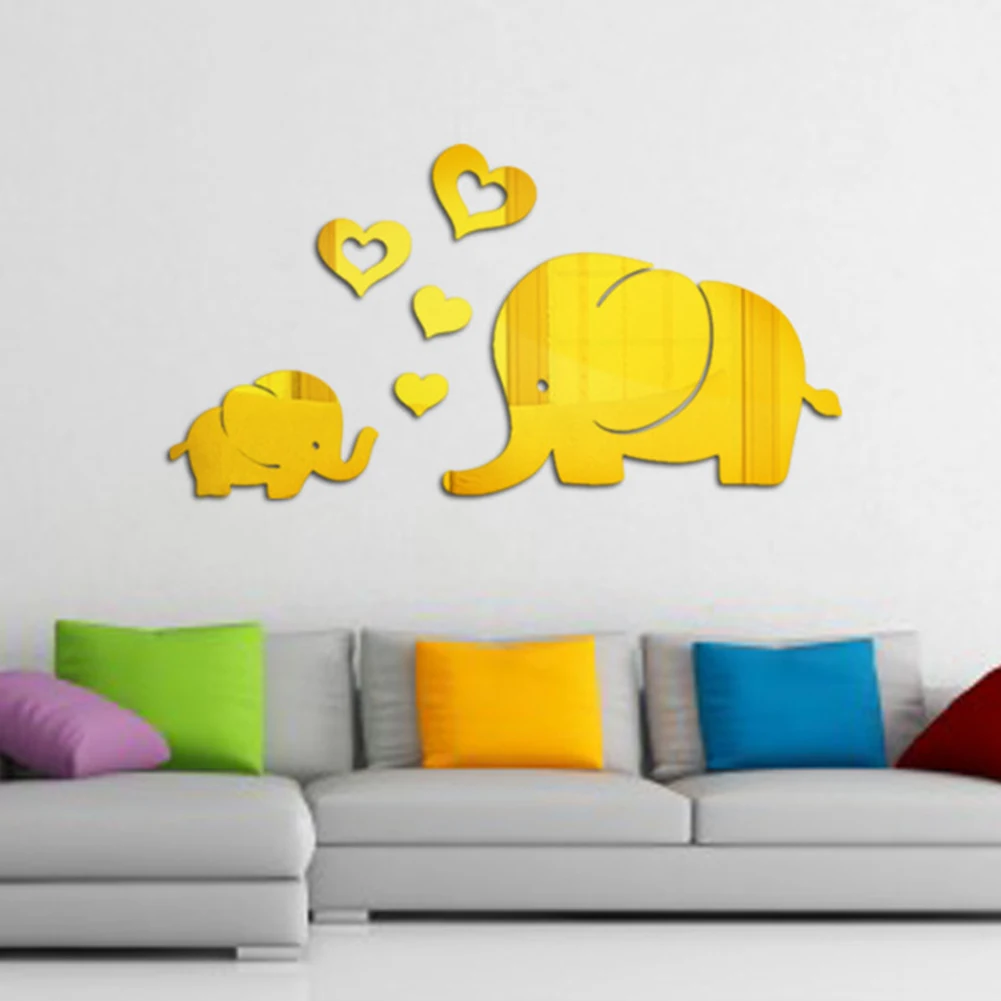 

Fashion 3D Mirror Love Elephant Vinyl Removable Wall Decal Sticker Home Decoration DIY