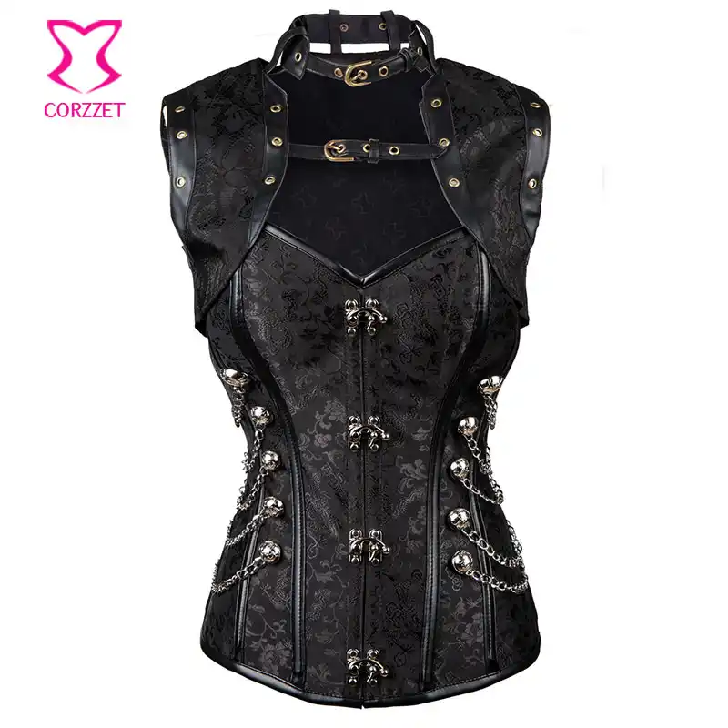 black leather steampunk corset