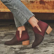 PHERON/; перфорированные зимние женские ботинки с острым носком; ботильоны на квадратном каблуке с пряжкой на ремешке; Осенняя женская обувь; WBS485