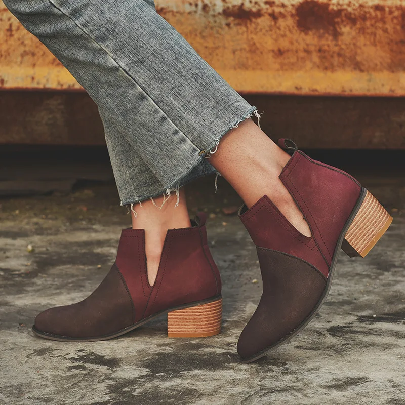 

PHERON 2019 Perforated Winter Women Boots Pointed Toe Ankle Booties Block Heel Buckle Strap Autumn Shoes Woman WBS485