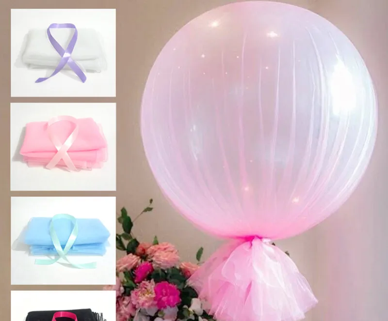 

1pcs 2x1.66m balloon gauze gauze tulle roll fluffy wedding dress decoration 24 inch seamless transparent wave ball DIY