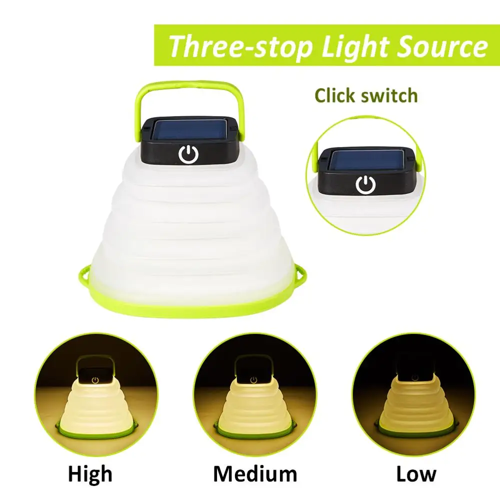 Portable Camping Light Solar Powered Lantern LED Mini Hanging Flashlight For Tent Lamp Solar,USB input Collapsible Waterproof
