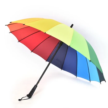 

Women Rain Umbrella Long Handle Big Rainbow Walking Stick Umbrella Cane Anti-UV Sunny Golf Windproof Parasol Top Quality