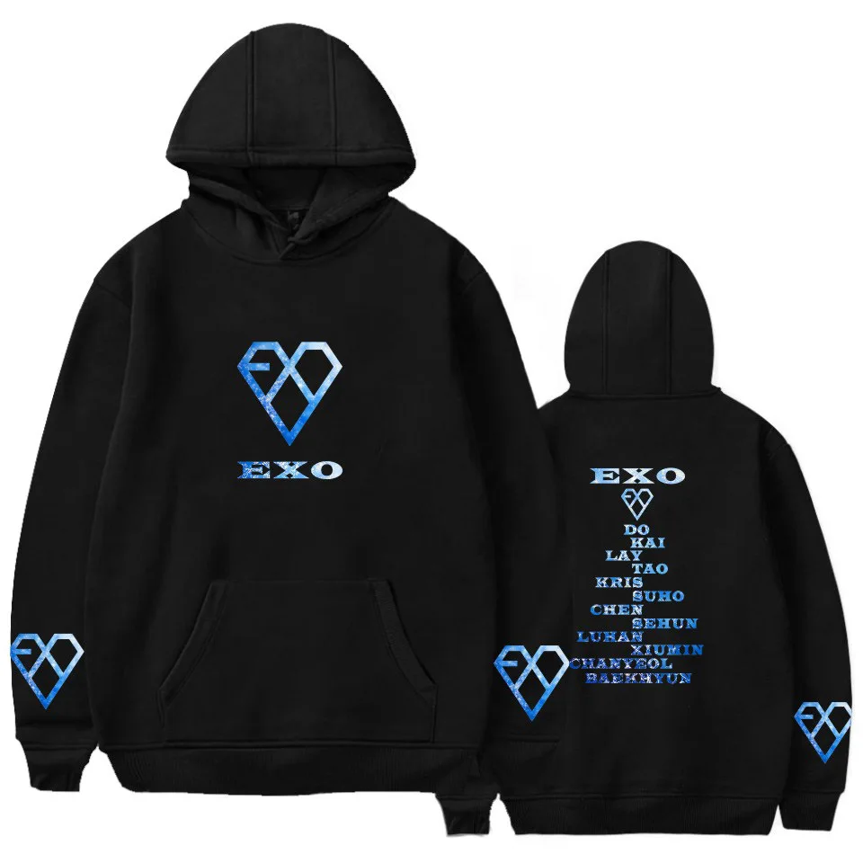 

EXO Black hoodies streetwear new round neck sweatshirts bottom pullovers long-sleeve sweatshirt Women/Men Korean hooded clothes