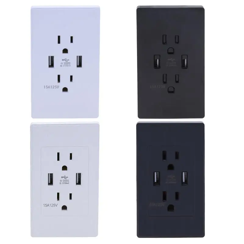 Electrical Sockets Electric Wall Charger Station Socket Dual USB Port Adapter AC Power