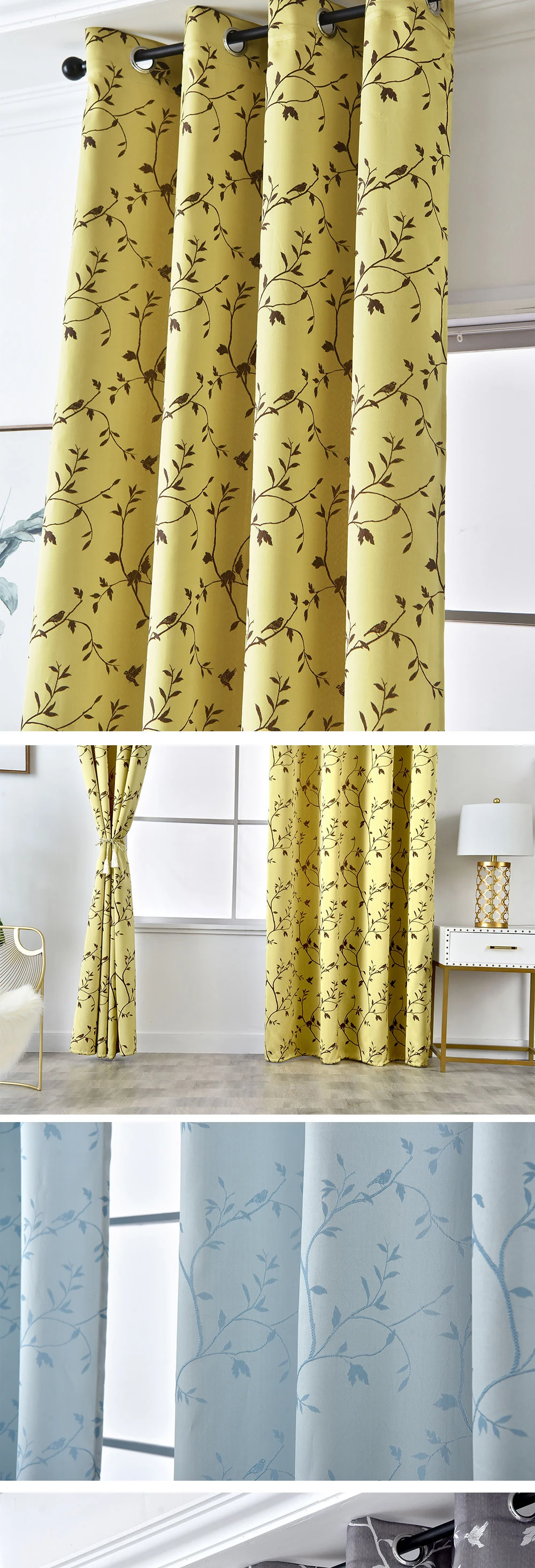 Smt611 NAPEARL 1 Piece Elegant Panel Birds Jacquard Curtains For Living Room Widows Children Drops Modern Pastoral Thread Fabric Decor (2)