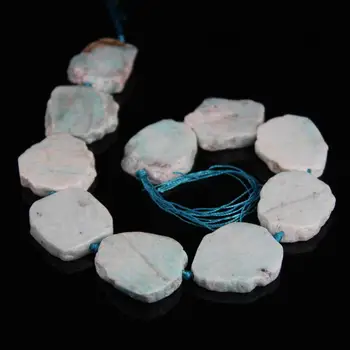 

15.5"/strand Raw Peru Amazonite Freeform Slab Nugget Loose Beads,Natural Amazonstone Gems Slice Pendants Jewelry Making