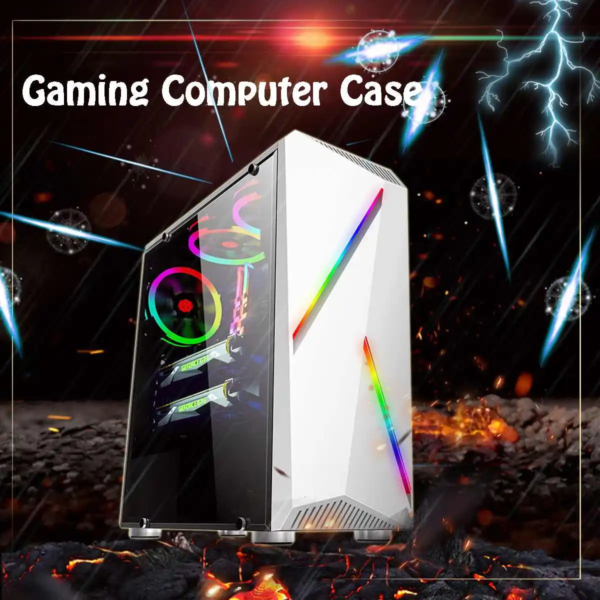 

Computer PC Case Gaming Tower ATX Audio Transparente with 2 RGB Color Changing Light Strips 350X170X420mm