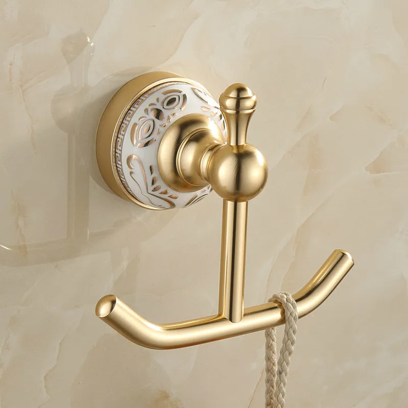 Antique Brushed Robe Hooks Ceramic Base Clothes Hook Space Aluminum