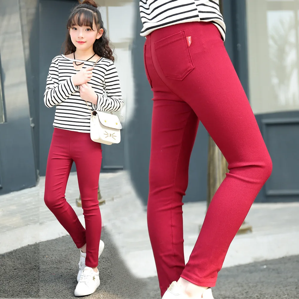 Famli Fashion Elestic Waist Candy Color Skinny Children Pants Girl Pencil Casual Long Pants