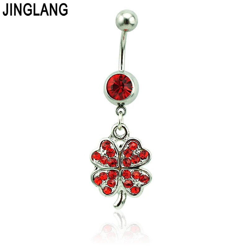 Belly Button Ring Navel Piercing Jewelry Crystal Rhinestone Double Leaf CherryJB