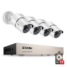 ZOSI 1080P 4CH DVR with 4X 2.0MP HD Outdoor Home Security Video Surveillance Camera System 1TB Hard Drive White