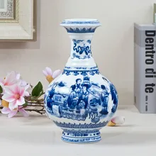 Голубая и белая керамическая ваза античный дизайн фарфоровая ваза для цветов ручной работы для украшения дома вазы