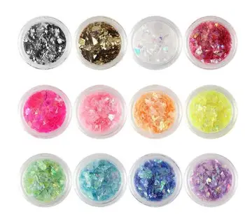 

12 Boxes/Lot 12 Colors Iridescent Candy nail art ,Unicorn colors , Crushed mayler , mermaids flakes Broken Glass Mirror flakes