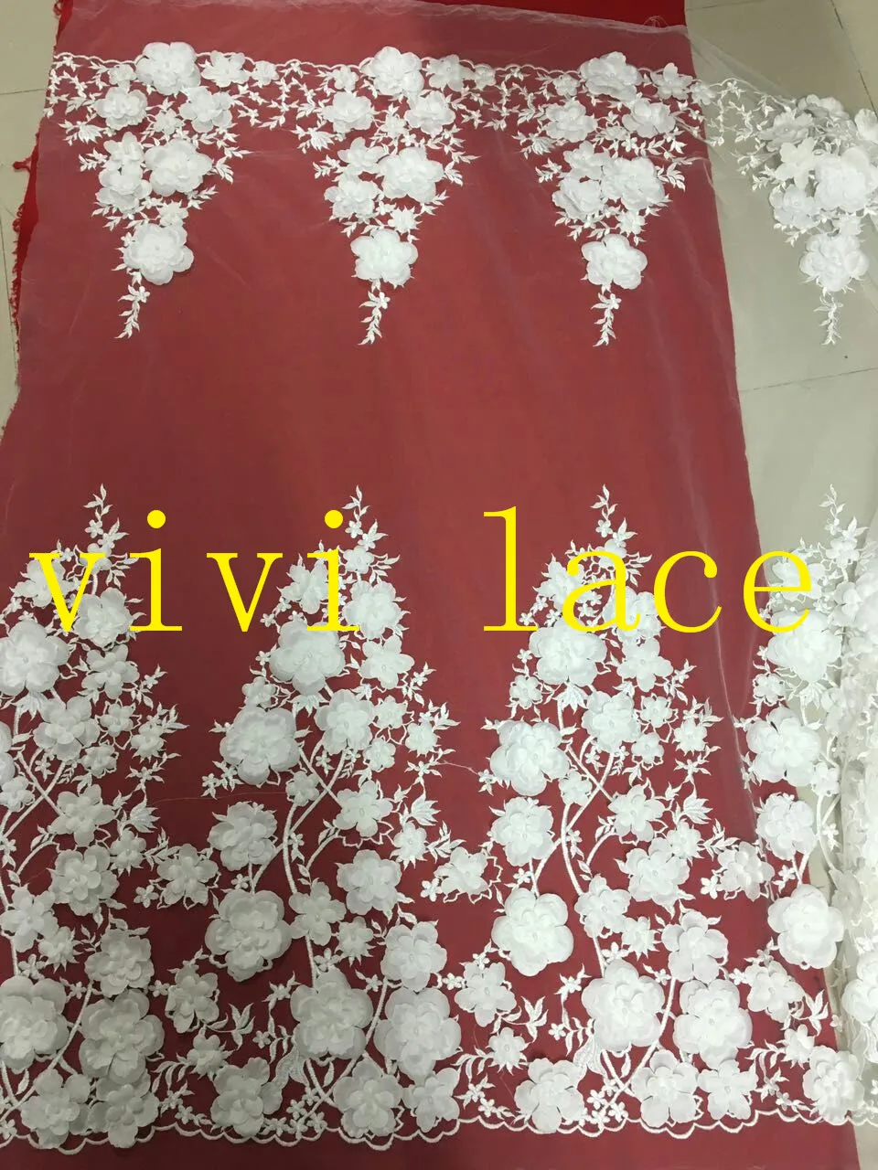 

5yards MMC001 best quality ivory offwhite applique 3d pearls luxury tulle mesh lace fabric for wedding dress